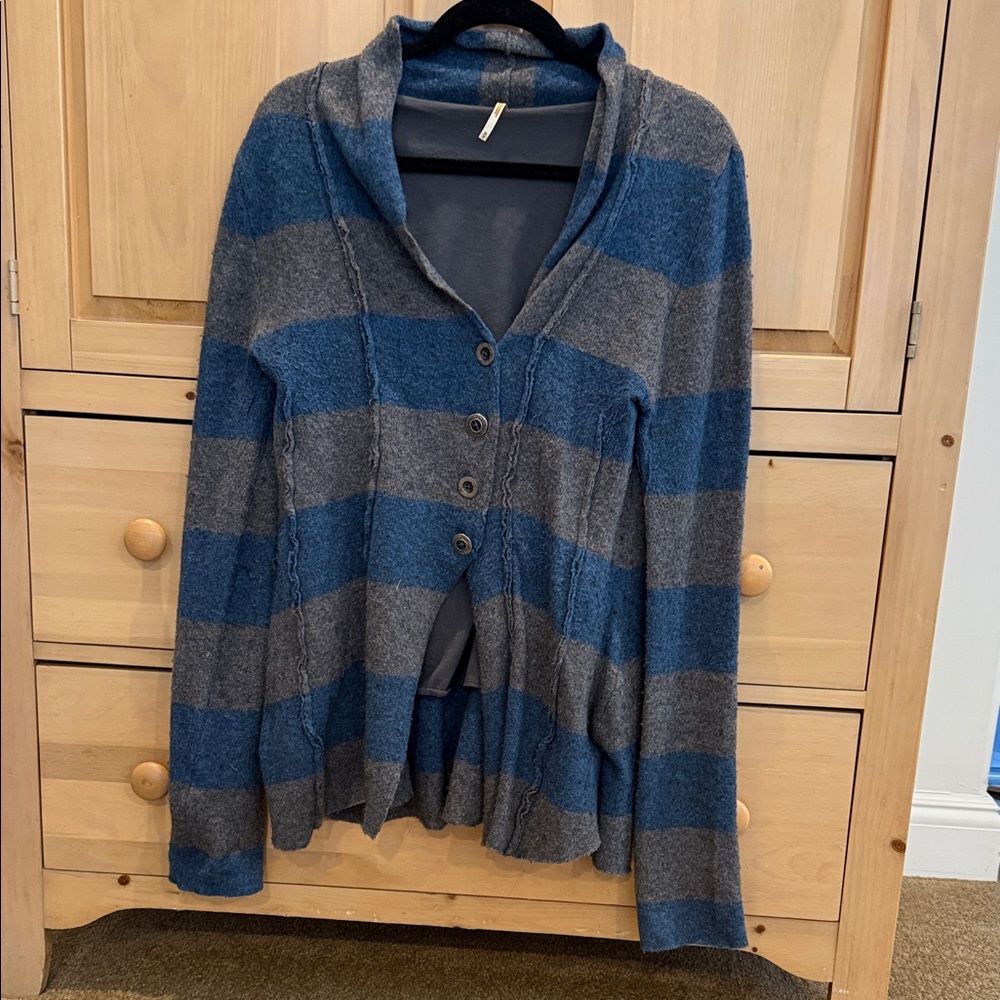Free People Blue and Gray Knit Cardigan